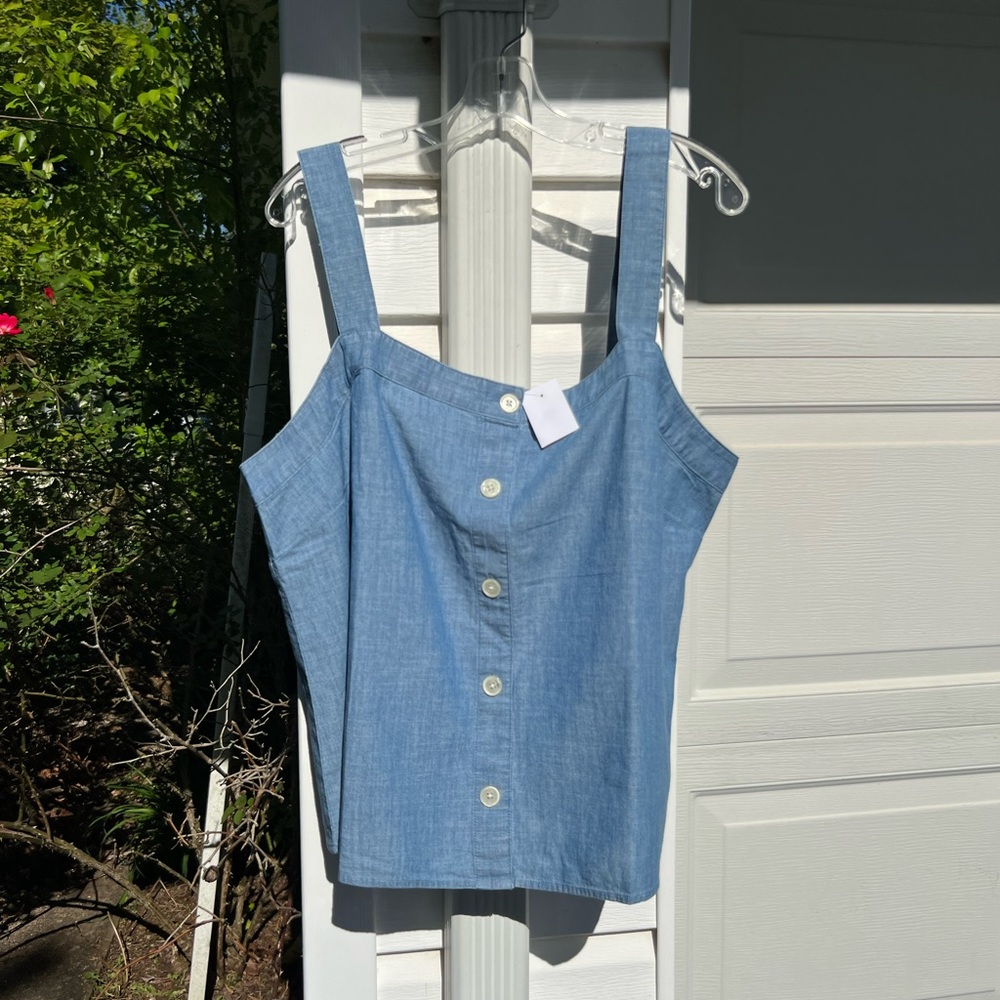 NWT J. Crew Cute 100% Cotton Blue Strapped Button Front Sleeveless Blouse